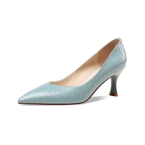 TinaCus Women's Handmade Genuine Leather Clear Pointed Toe V-Shaped Mid Stiletto Heel Slip On Loafer Pumps