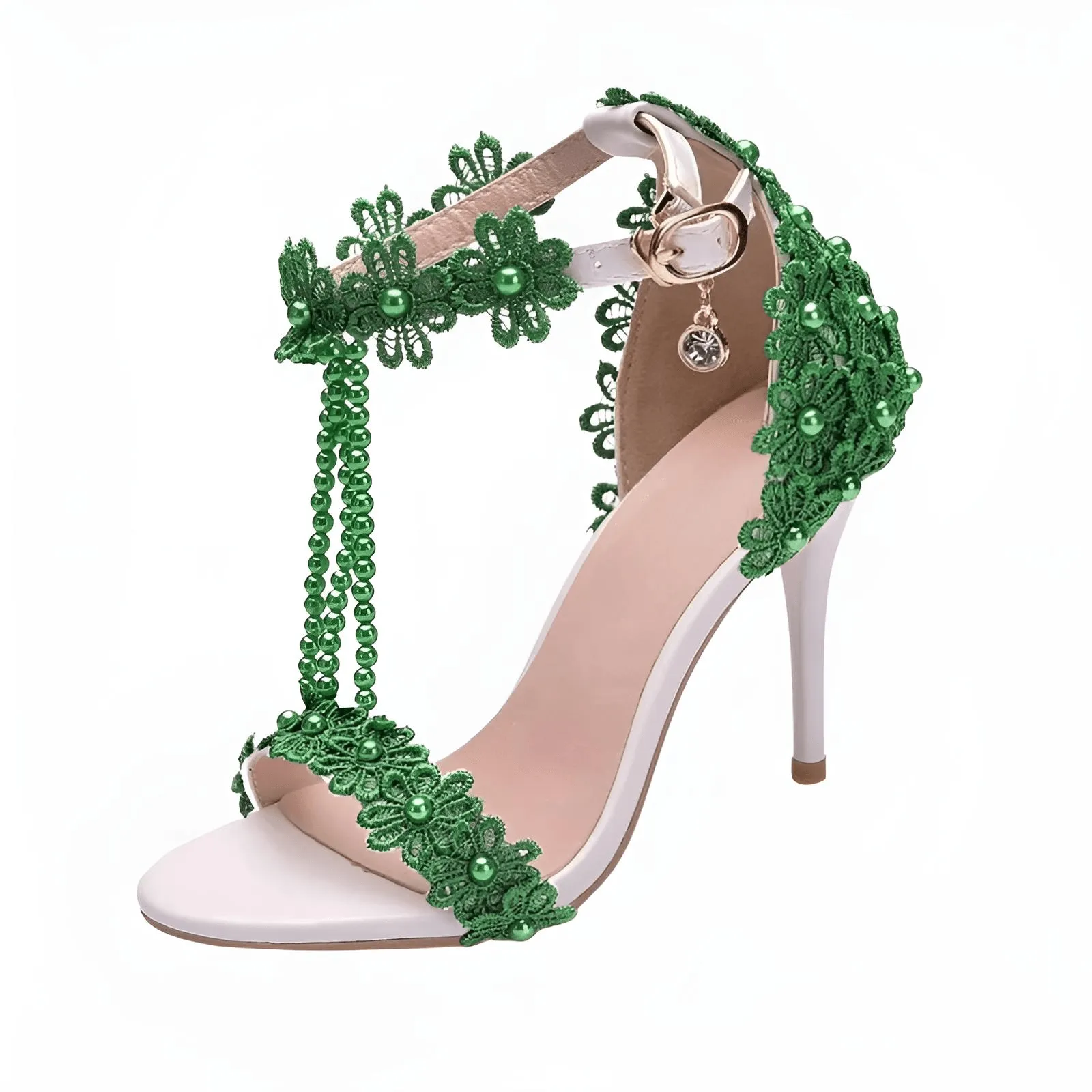 Women's Sandals Flowers Pearls T-Tied Stilettos Wedding Shoes High Heel Bridal Pumps