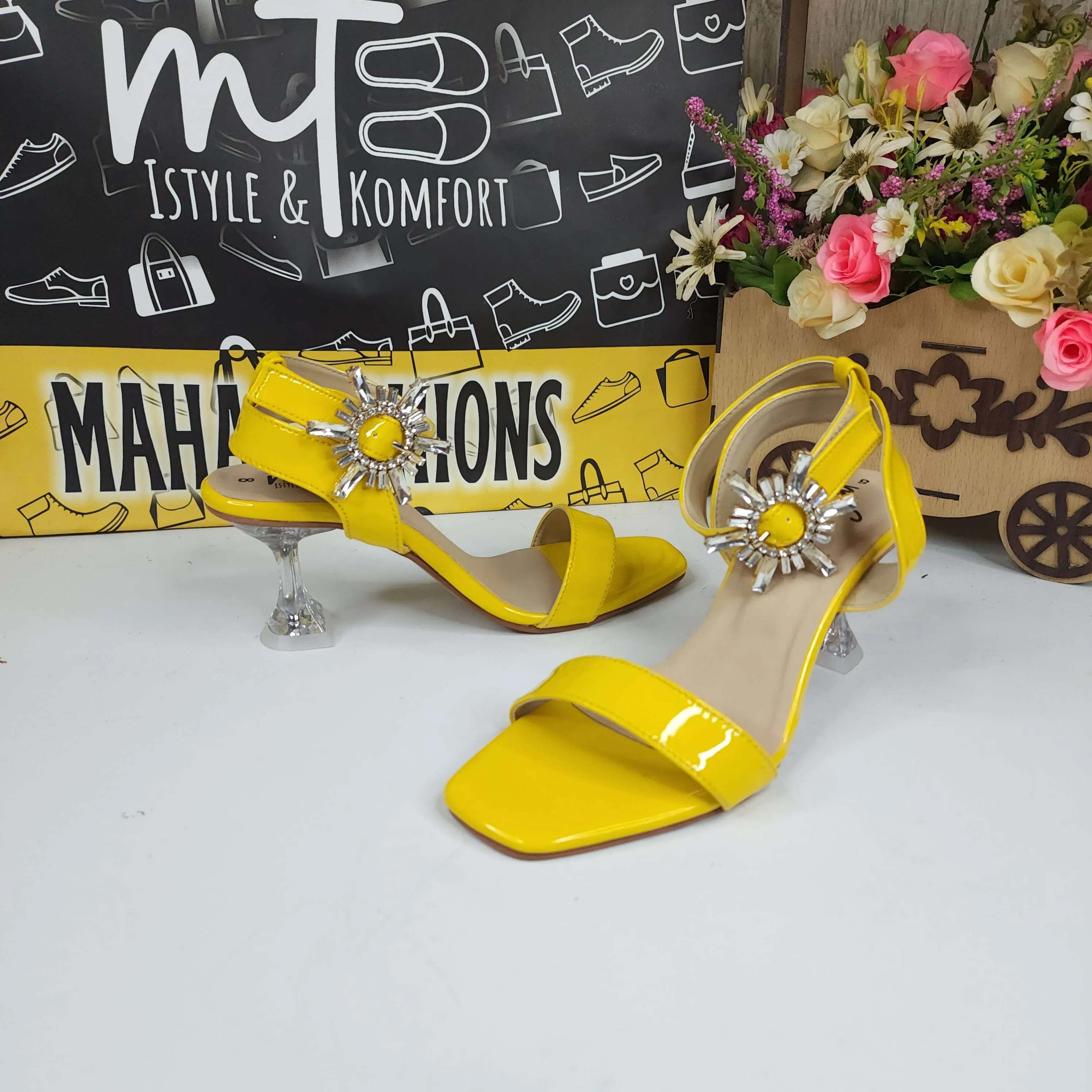 Yellow Sandals in Heels With Buckle