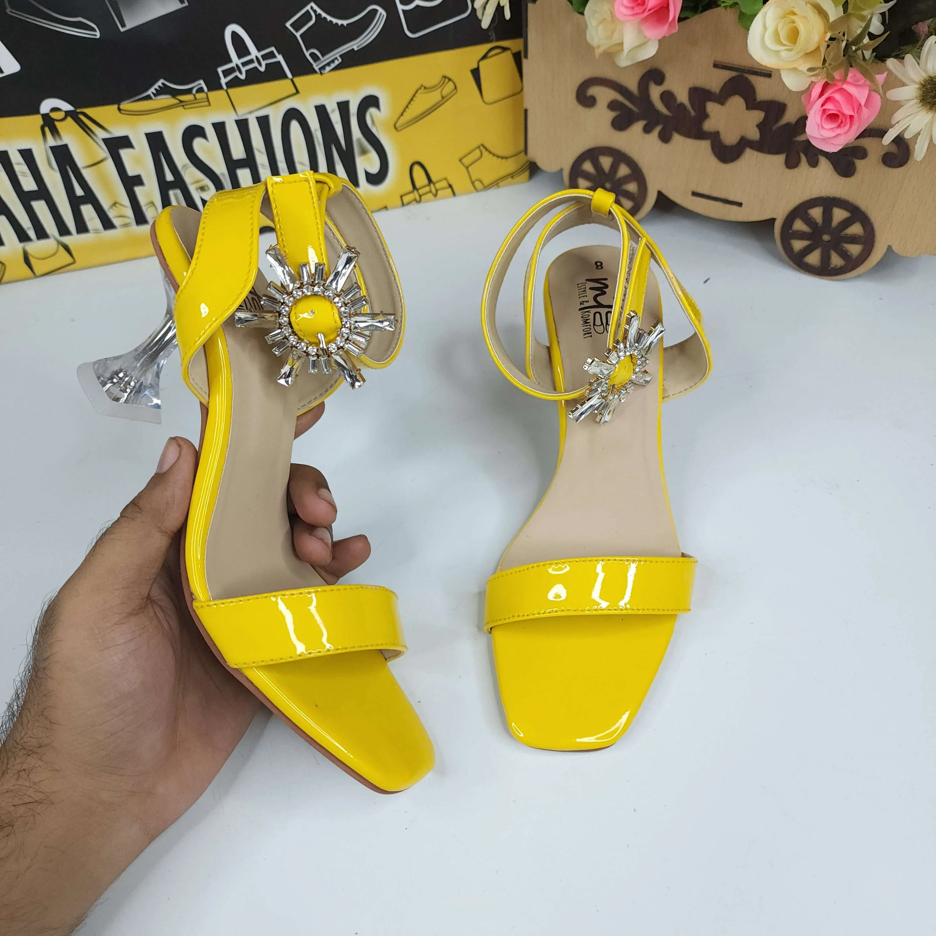Yellow Sandals in Heels With Buckle