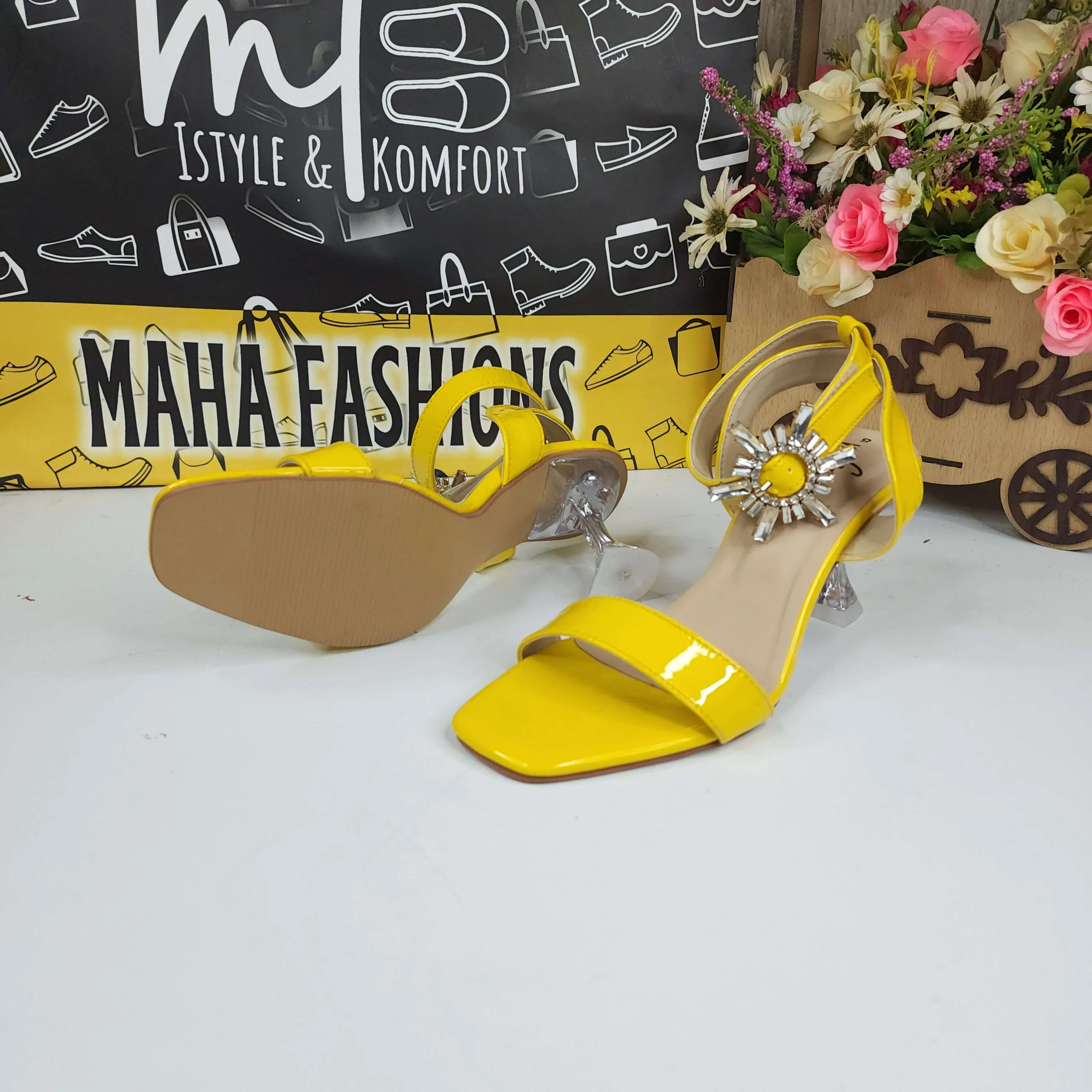 Yellow Sandals in Heels With Buckle